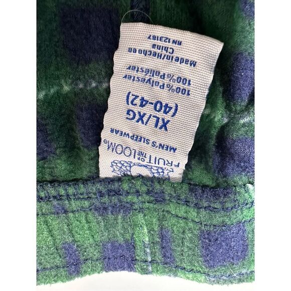 Fruit Of The Loom Mens Fleece Green Blue Plaid Comfort Sleepwear Pants Size XL - Picture 8 of 13
